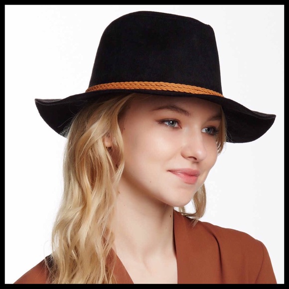 DAVID & YOUNG BLACK VEGAN SUEDE WIDE PANAMA HAT - Picture 3 of 8